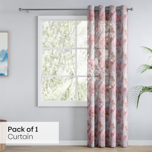 Image of haus & kinder Sheer Door Curtain 7 Feet Long Pack of 1 Door Curtain, 7 Feet Curtain for Door, Light-Filtering & Breathable (Weathered Bloom, Multicolor 114x213cm)