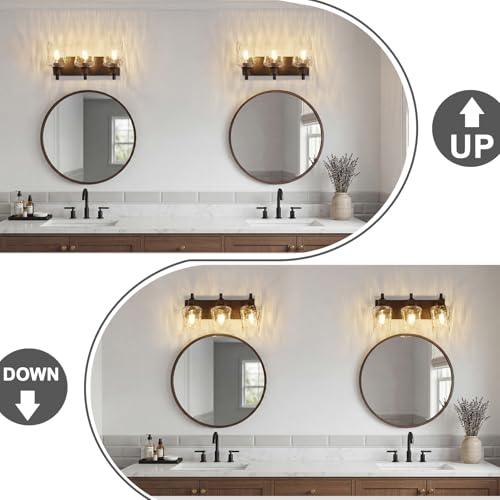 Image of Bathroom Light Fixtures Farmhouse Oil Rubbed Bronze Vanity Lights for Bathroom Lighting Fixtures Over Mirror with Hammered Glass Lampshade for Cabinet Mirror Bedroom Hallway 3 Light