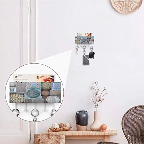 Key Holder for Wall, Under Your Feet Manhole Covers of The World Pu Wall Mounted Mail Sorter Organizer with 5 Key Hooks, Wall Decor Key Rack Hangers for Storage, Living Room, Hallway, Office