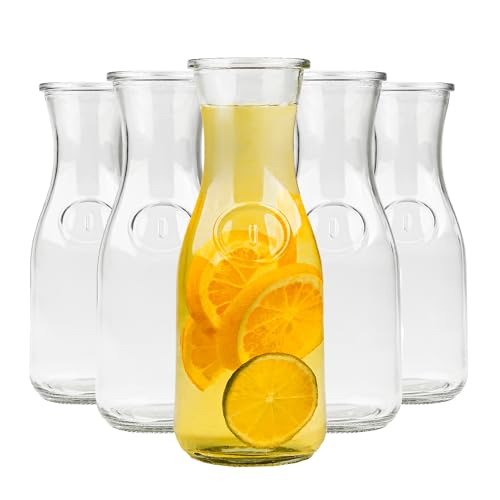 Lot de 5 carafes à eau polyvalentes – Carafe élégante en verre de 0,5 l – Carafe pour vin, eau, limonade et jus, parfaite pour les réunions de famille et les fêtes
