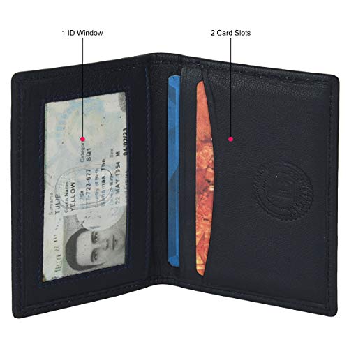Leatherboss Genuine Leather Slim Thin Credit Debit Card Id Mini Holder Bifold Wallet Driver License Safe Holder, Black #TOP3