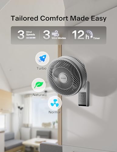 Image of PELONIS 14 inch Wall Mount Fan with Remote Control, Oscillating Fan with 26ft Powerful Airflow, 3 Speeds & 3 Modes, Auto 90 Horizontal & 68 Vertical Tilt, Indoor, 36dB, Ideal for Home, Garage, Gym
