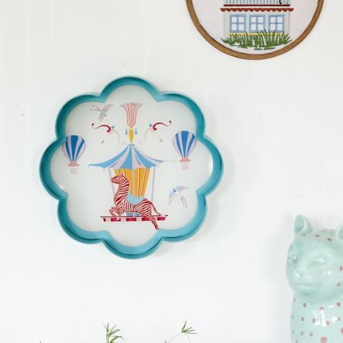 Image of The Wishing Chair Up In The Air Metal Wall Plate | Decorative Metal & Acrylic Wall Art for Kids Room, Nursery & Bedroom | Flower-Shaped Wall Hanging Decor with Whimsical Circus Design