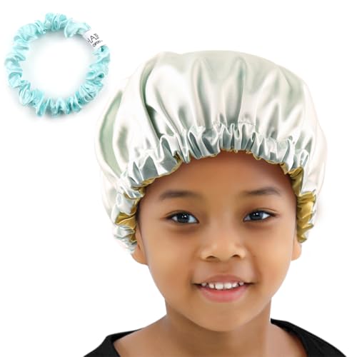 Image of Stain Bonnet Silk Sleep Cap Adjustable Satin Cap for Night Sleeping Hair Bonnet Reversible Double Layer