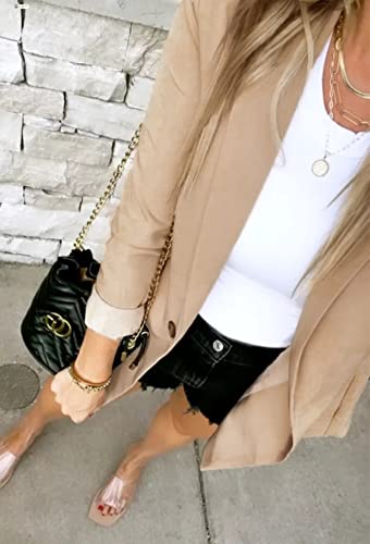 Ivay Women’s Casual Long Sleeve Lapel Button Work Office Blazer Jackets Khaki #TOP2