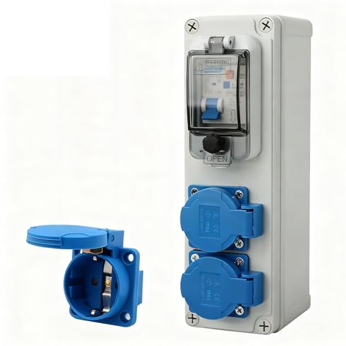 Distribuidor de Pared Interruptor 16A, Enchufe Estanco Exterior 250V 2P Caja Cuadro Electrico con Interruptor fi IP54 Distribuidor de Energía Impermeable Enchufe para Interiores y Exteriores