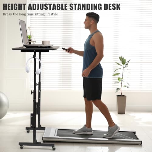 Image of SIDUCAL Standing Desk Adjustable Height, Small Mobile Table with Wheels, Rolling Desk for Standing or Sitting, Portable Computer Desk for Walking Pad, Black