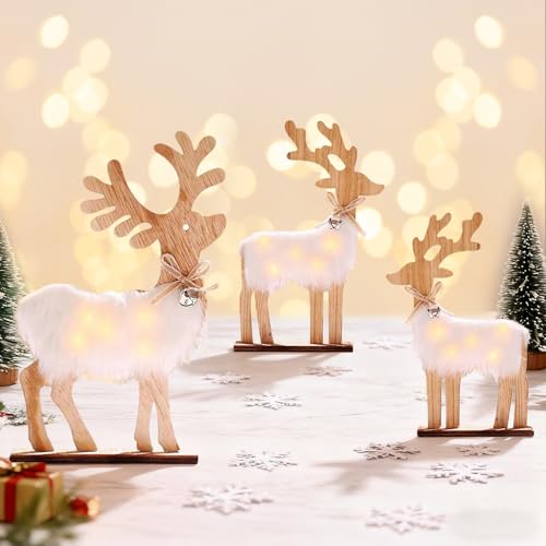 GAROMIA Weihnachtsdeko Holz Rehe Hirsch Weihnachts Tischdeko mit LED Leuchtend Tierfigur Weihnachtsdeko Winterdeko Innen für Tisch Deko GAROMIA Weihnachtsdeko Holz Rehe Hirsch Weihnachts Tischdeko mit LED Leuchtend Tierfigur Weihnachtsdeko Winterdeko Innen für Tisch Deko
