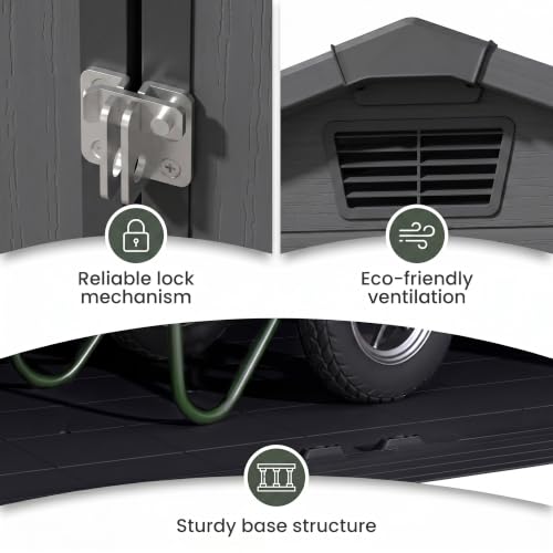 Image of Devoko 6x6 FT Plastic Storage Shed with Floor, Outside Tool Storage Shed for Patio Garden Backyard, Dark Gray