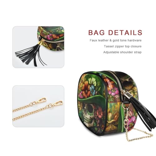 ALAZA Women's St Patrick's Day Floral Skull PU Leather Crossbody Bag Shoulder Purse with Tassel2
