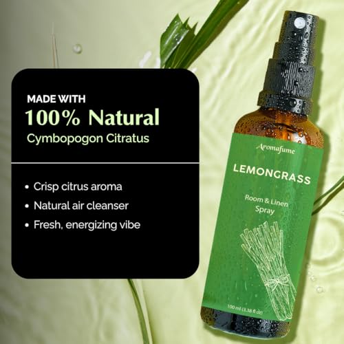 Aromafume Lemongrass Room Linen & Pillow Spray | 100Ml/3.38 Fl Oz | With Pure Lemongrass Essential Oil | Aromatherapy Spray For Relaxation, Sleep & Stress Relief | Mist For Bedding, Fabrics