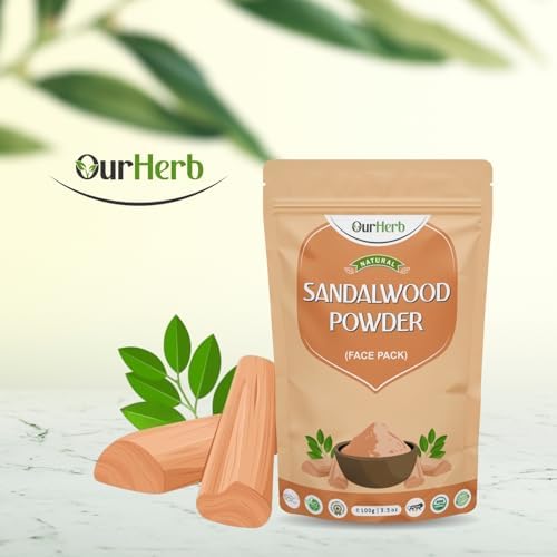 OurHerb Sandalwood & Multani Mitti Powder Face Pack for Glowing Skin & Tan Removal, Effective Facial Treatment Glow Naturally Chandan Powder,Wooden Spoon | Pack of 100g x 2 |