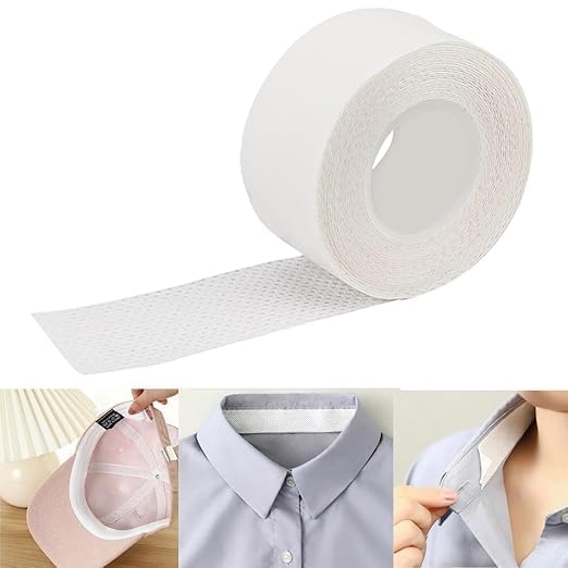 Chidakash Collar Protector Sweat Pads Shirt Neck Liner Sweat Absorbing Pad Disposable Self-Adhesive Invisible Collar Tape T-Shirt, Hat Protector with Body & Clothing Prefect Measuring Tape (8m x 2.5cm)