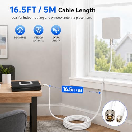 Image of N Male to SMA Male Coaxial Cable 16.5FT with RP-SMA Adapter | White 50 Ohm low loss 3D-FB RF extension, SMA to N antenna cable for signal booster, router, modem, Wi-Fi antenna
