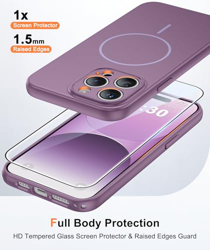 Image of FNTCASE for iPhone 14 Pro Max Case Lavender: [Compatible with Magsafe] Solid Matte 14 Pro Max Magnetic Phone Cover with [Full Camera Protection] [Screen Protector] Military Grade Shockproof Protective