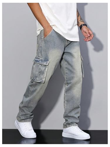 Verdusa Men's Cargo Jeans Relaxed Outfits Straight Leg Denim Pants Vintage Jeans with Pockets3