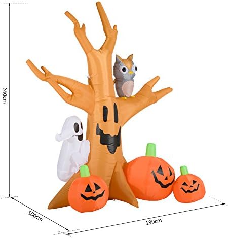 HOMCOM 240cm Large Halloween Scary Lighting Inflatable Tree Ghost 3 Pumpkins Owl 4 LED Indoor Outdoor Holiday Decoration