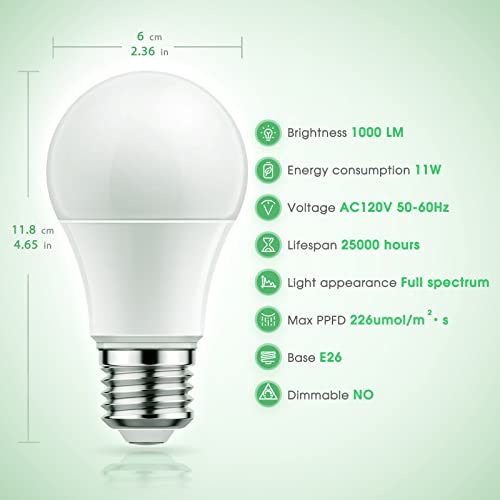 Briignite LED Grow Light Bulbs, Full Spectrum, Plant Light Bulbs E26 Base, 11W, 100W Equivalent, 3Pack by Briignite - Image 5