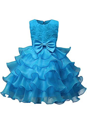 ZICUE Girl's Sleeveless Lace 3D Flower Tutu Gown Holiday Princess Dresses Sky Blue 9-10 Years