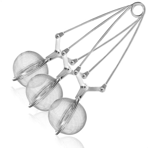 COM-FOUR® 3x Pinzas de té de acero inoxidable - Infusor en forma de bola - Coladores para té suelto, especias y hierbas (03 piezas - Ø 4,5 cm)