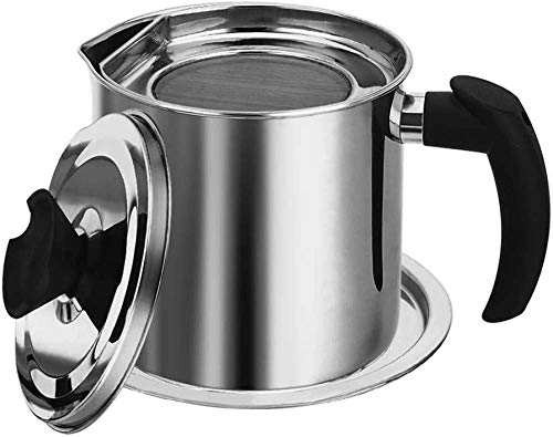 Recipiente de aceite usado con colador de malla, olla de grasa de acero inoxidable para cocina, ideal para almacenar grasa de cocina y aceite de tocino, diseño de filtro fácil