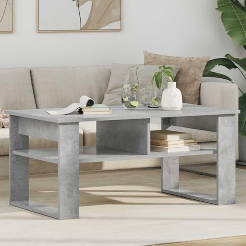 Mokuyary Mesa de centro hormigón gris 96 x 54 x 44 cm estructura de madera de ingeniería marco de cama individual/doble, fácil montaje, estilo moderno