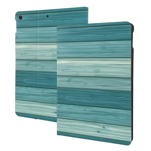 Housse iPad 10.2 pour le bureau et la maison - Étui folio grain de bois cyan rétro
