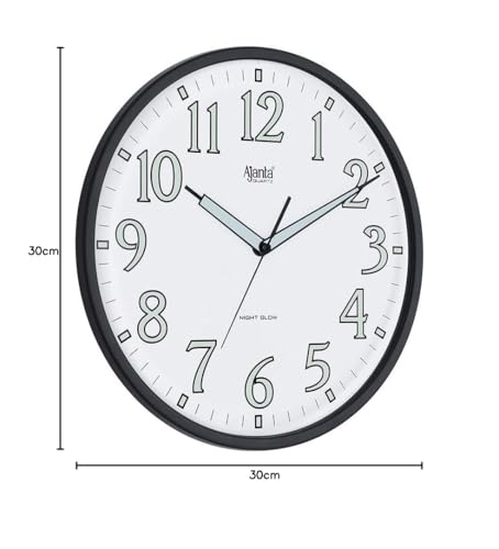 Image of Ajanta 12 Inches Silent Sweep Radium Wall Clock Night Glow Wall Clock(Dom Glass Night Vision) (White)