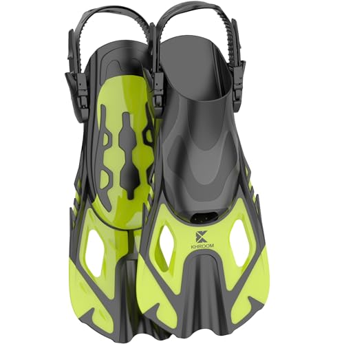 Khroom Aletas Cortas Adultos / niños Talla 32-47 | Aletas de Snorkel Ajustables Cortas | Aletas de natación Aletas Cortas para Snorkel | Aletas de Buceo Ajustables para Nadar / bucear Verde (42-47)