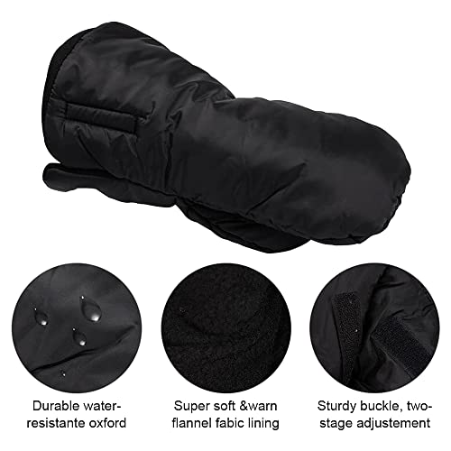 Heiqlay Handwärmer Kinderwagen, Winter Winddicht Lammfell Kinderwagen Handwärmer mit Warme Fleece Futter, Universalgröße Handschuhe Kinderwagen Wasserdicht Handmuff für Buggy Radanhänger(Schwarz)