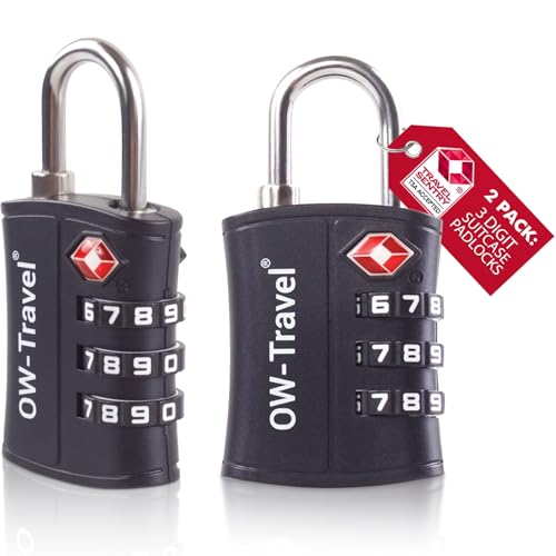 OW Travel Candado maleta Viaje TSA (Negro 2) en Plástico ABS con 3 Digitos. Candados con Combinacion para Mochilas, Maletas y Equipaje. Candado Taquilla Gimnasio. Candados Maletas de Viaje