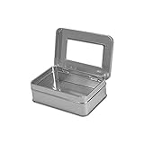 Cafe Cubano Rectangular Empty Hinged Tin Box Containers With Choice of Clear or Solid Hinged Top. (3, Clear Top: 4.12