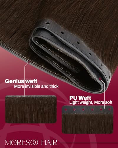Image of Moresoo Human Hair Butterfly Weft Extensions, Medium Brown, 18 Inch 50g | aligned remy strands blend with medium brown hair for date looks, dinner plans and softly textured everyday waves