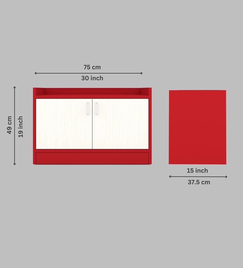 Image of SPECIALITY PANELS 2 Door Shoe Rack with Storage Cabinet, Red and Cream, 75x49 cm, DIY Assembly
