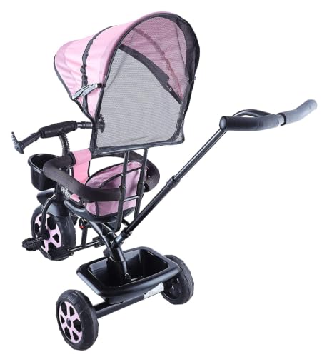 Image of JoyRide Stroller Tricycle| Baby Trike|Tricycle with Canopy and Parental Adjust Push Handle for Kids|Boys|Girls Age Group 1.5 to 5 Years (Pink)