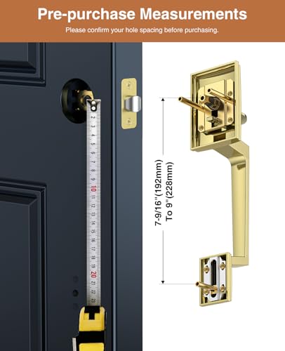 Image of Brightify Gold Front Door Lock Set with Single Cylinder Deadbolt, Modern Exterior Door Handle Set with Reversible Lever, Adjustable Latch for Right /Left Handed Heavy Duty Entrance