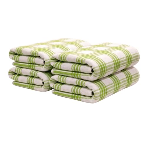 Image of Athom Living Premium Hand Towels- Cotton, 400 GSM, Ultra Soft, Quick Dry, Highly Absorbent | for Hand, Kitchen and Gym | 60 * 40 cm, Pack of 4 (Green Strips)