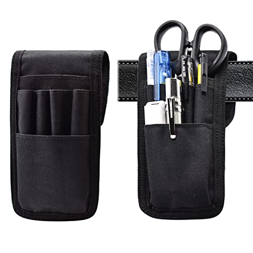 2 Pcs Belt Pen Holder, Multifunctional Adjustable Tactical Pencil Pouch, Detachable Military Duty Pencil Sleeve Case, Can Hold Pens, Flashlight, Rulers and Scissors, Black