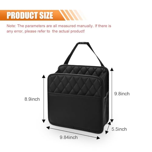 Image of Car Seat Back Organizer with Mesh Bottle Holder, Quilted Storage Pockets and Buckle Strap Attachment for Vehicle Seat Back or Trunk Storage
