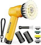 Qimedo ハンディ電動お風呂掃除ブラシ 5000mAh大容量バッテリー(着脱式・予備バッテリー付き) 3段階パワーのコードレス回転クリーナー 5種類のブラシヘッド(隙間用ブラシ含む) 浴室・窓・シンク・キッチンなどの大掃除に最適