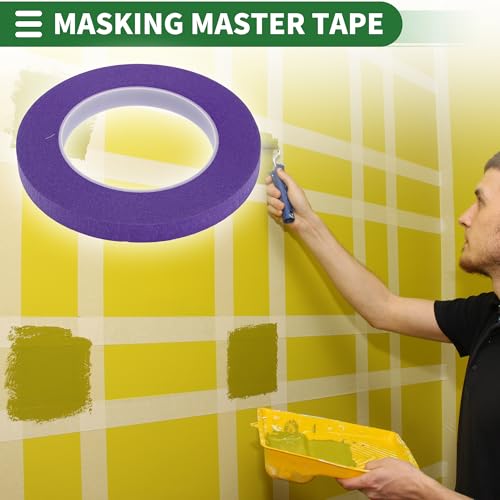 Image of Motoforti Universal Painters Tape Masking Master Tape 0.15cm /0.3cm /0.6cm /1.2cm /1.9cm x 55m Easy Removal Crepe Paper Purple 5 Pcs