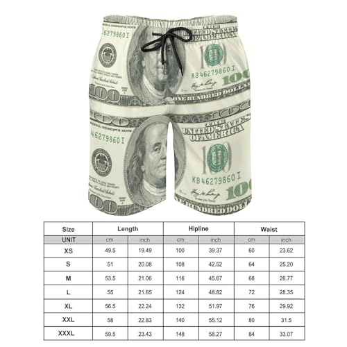 $100 Bill U.S. Dollar Men's Swim Trunks Soft Beach Shorts Summer Bathing Suit Swimwear with Pockets2