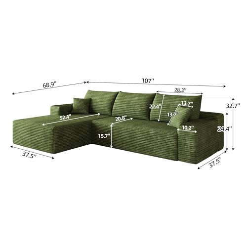 Image of 107 inch Cloud Sectional Sofa Boneless Couches with Chase