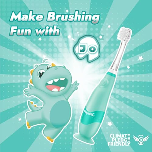 Papablic Baby Sonic Electric Toothbrush, Toddler Toothbrush for Ages 1-3 Years with Cute Dino Cover and Smart LED Timer (Jo)