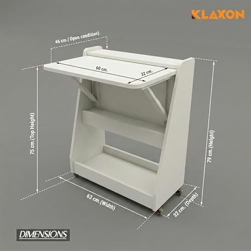 Image of Klaxon Foldable Study Table with Drawer & Storage Shelf | Compact Desk for Home & Students | Folding Design with Lockable Wheels. (Black, DIY Installation) (White, Mylo)