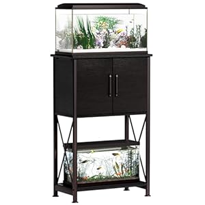 5-10 Gallon Fish Tank Stand, Metal Double Aquarium Stand with Cabinet for Fish Tank Accessories Storage, Heavy Duty 20.5″ L* 11.02″ W Tabletop, 500LBS Capacity Black PG06YGB