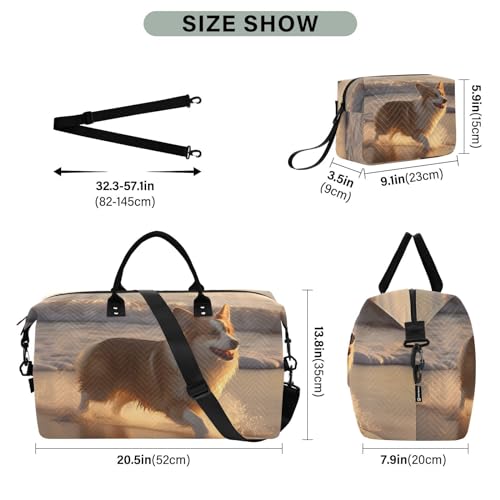 Large Travel Duffel Bag, Beach Water Dog Sport Tote Gym Bag, Shoulder Weekender Overnight Bag for Women Men, Carry On Luggage with Toiletry Bag3