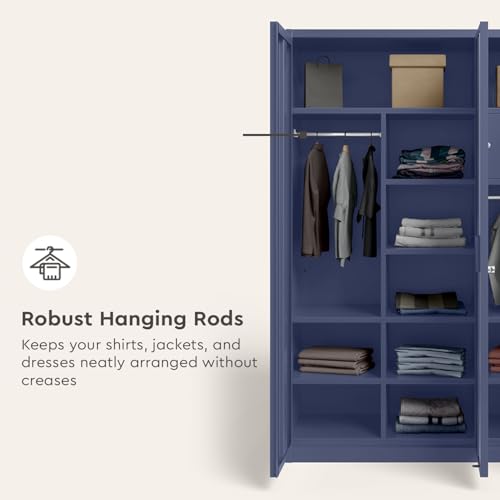 Image of Interio by Godrej Etna 3-Door Steel Almirah with Mirror (Textured Phiroja Blue), 1-Year Warranty, 1 Locker, 10 Shelves