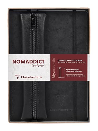 Coffret cadeau Clairefontaine Nomaddict carnet A5 et trousse cuir noir