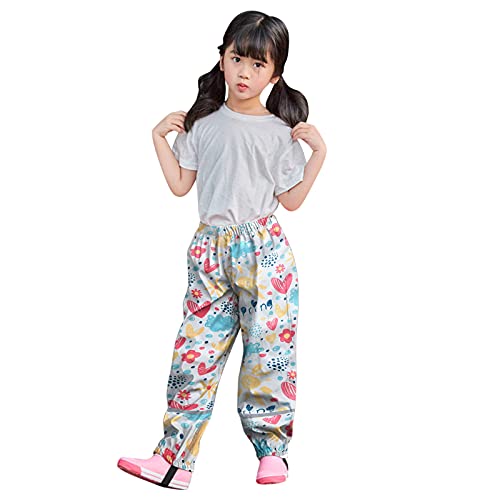 Toddler Boys Girls Cotton Lined Waterproof Splash Rain Pants Print Reflective Mud Rain Pants for (White-d, 5-6 Years)